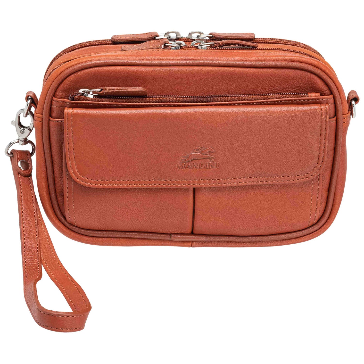 Mancini Leather Compact Unisex Bag, 8" x 3" x 5.5", Cognac
