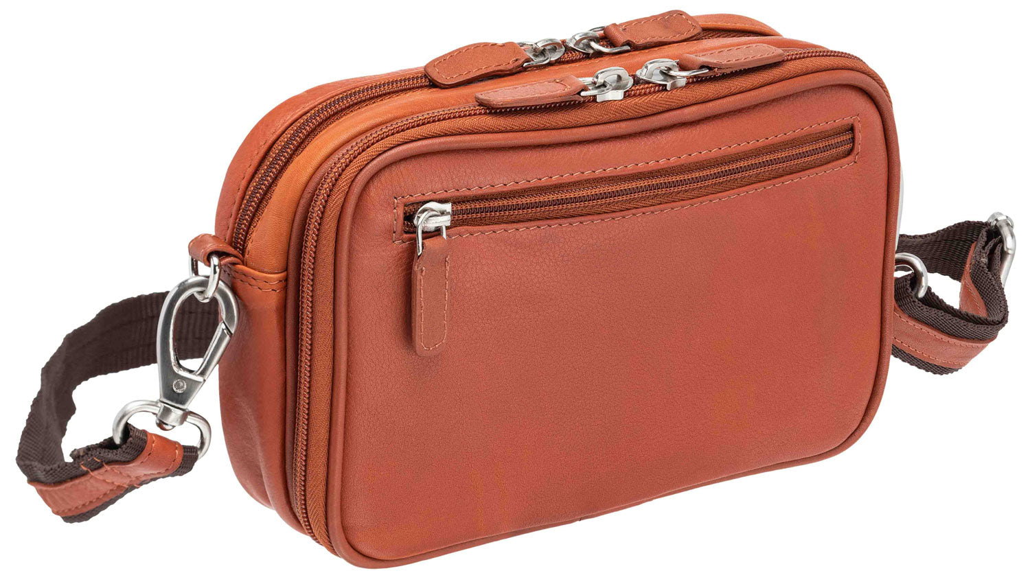 Mancini Leather Compact Unisex Bag, 8" x 3" x 5.5", Cognac