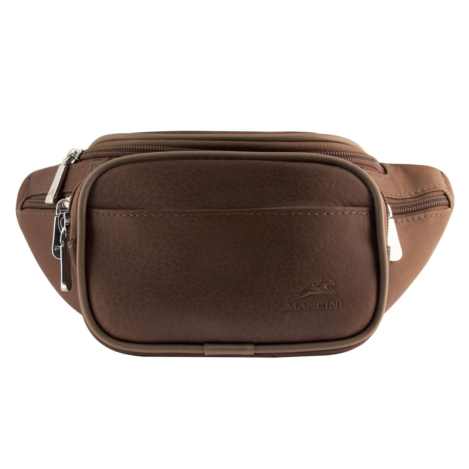 Mancini Leather Classic Waist Bag, 12" x 4" x 5.5", Brown