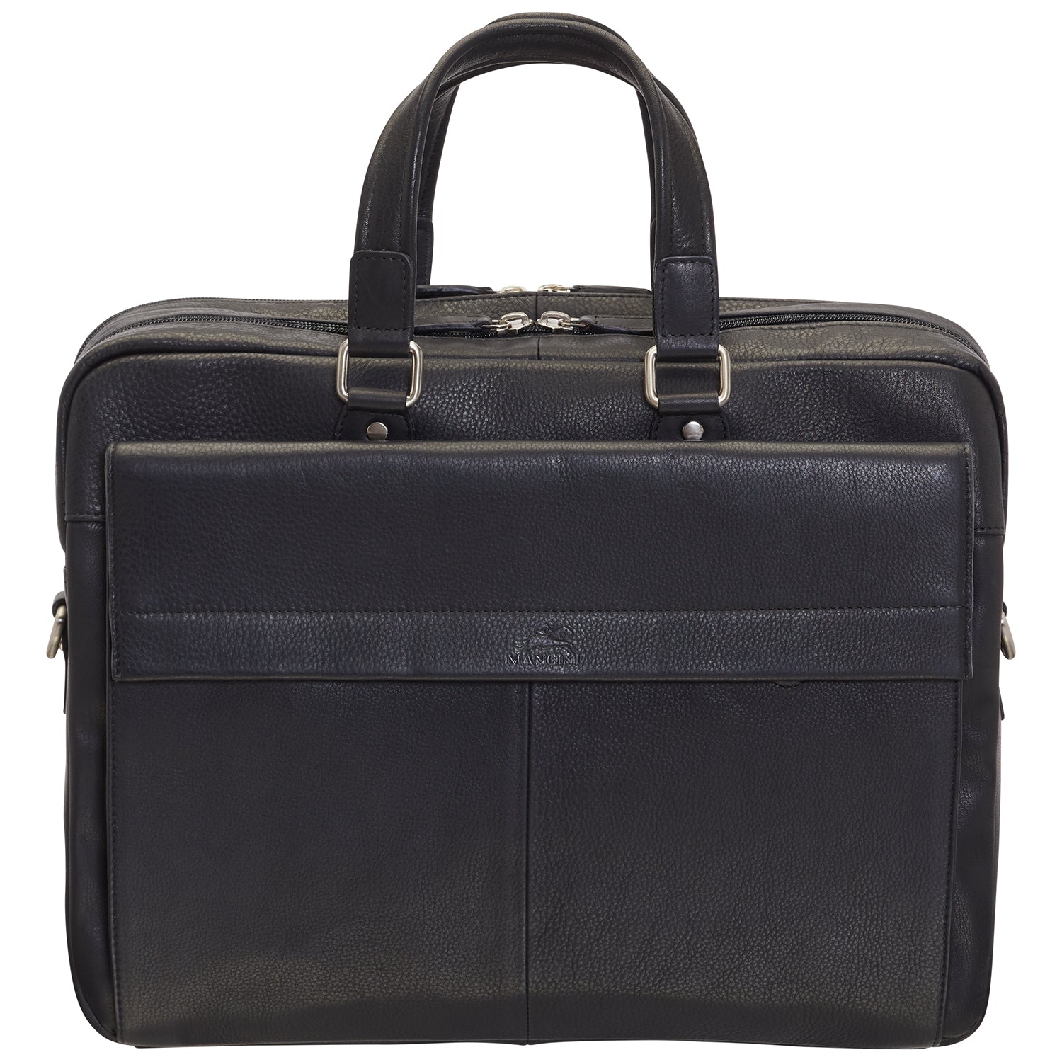 Mancini Leather Double Compartment Briefcase for 15.6" Laptop and Tablet, 16.25" x 4" x 12", Black