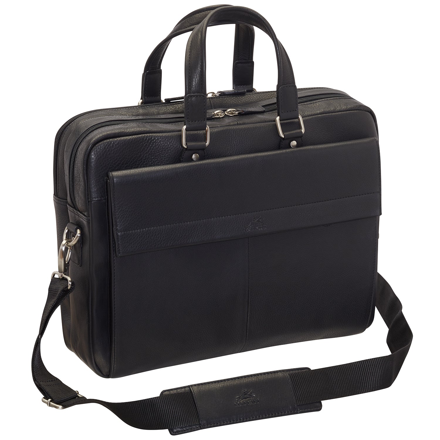 Mancini Leather Double Compartment Briefcase for 15.6" Laptop and Tablet, 16.25" x 4" x 12", Black