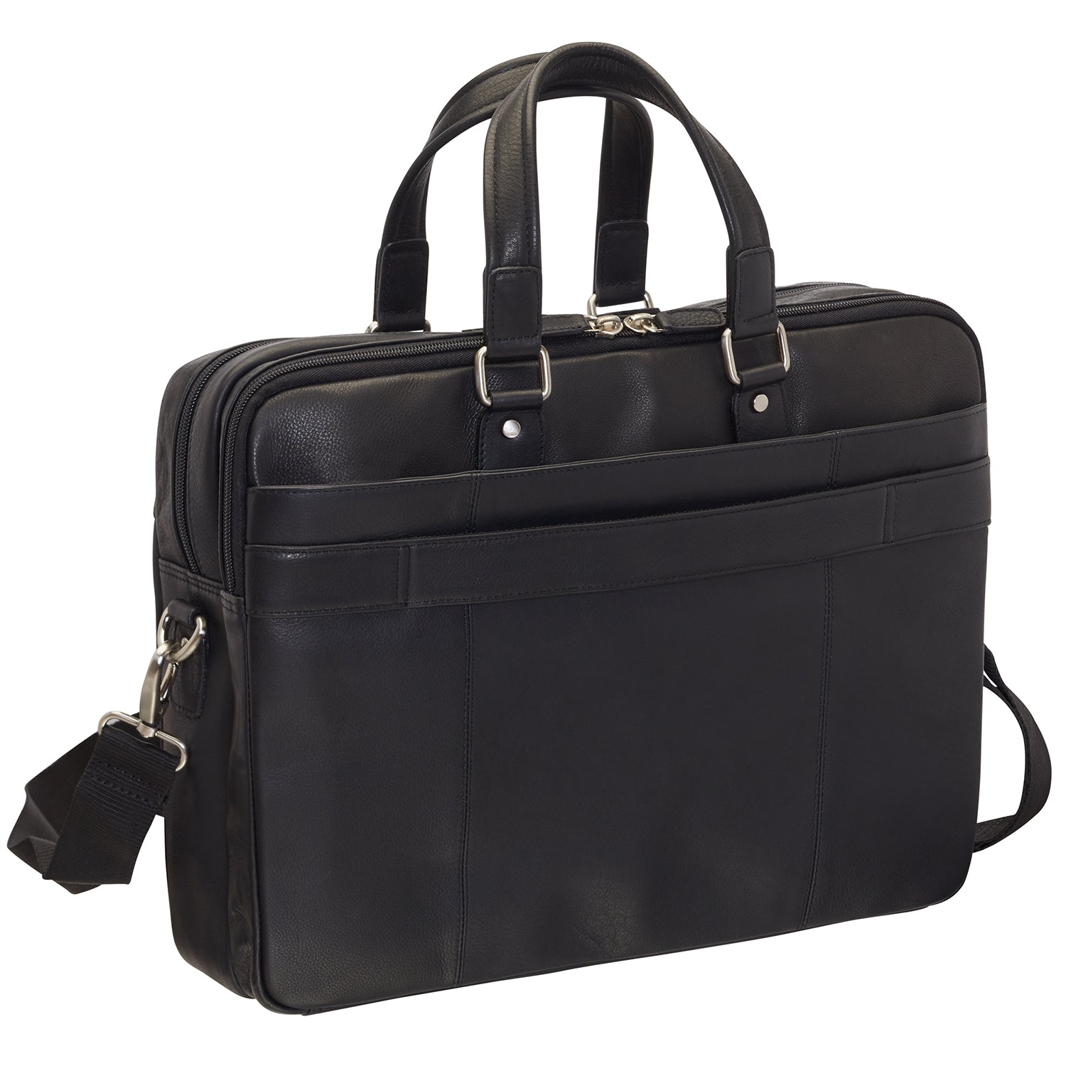 Mancini Leather Double Compartment Briefcase for 15.6" Laptop and Tablet, 16.25" x 4" x 12", Black