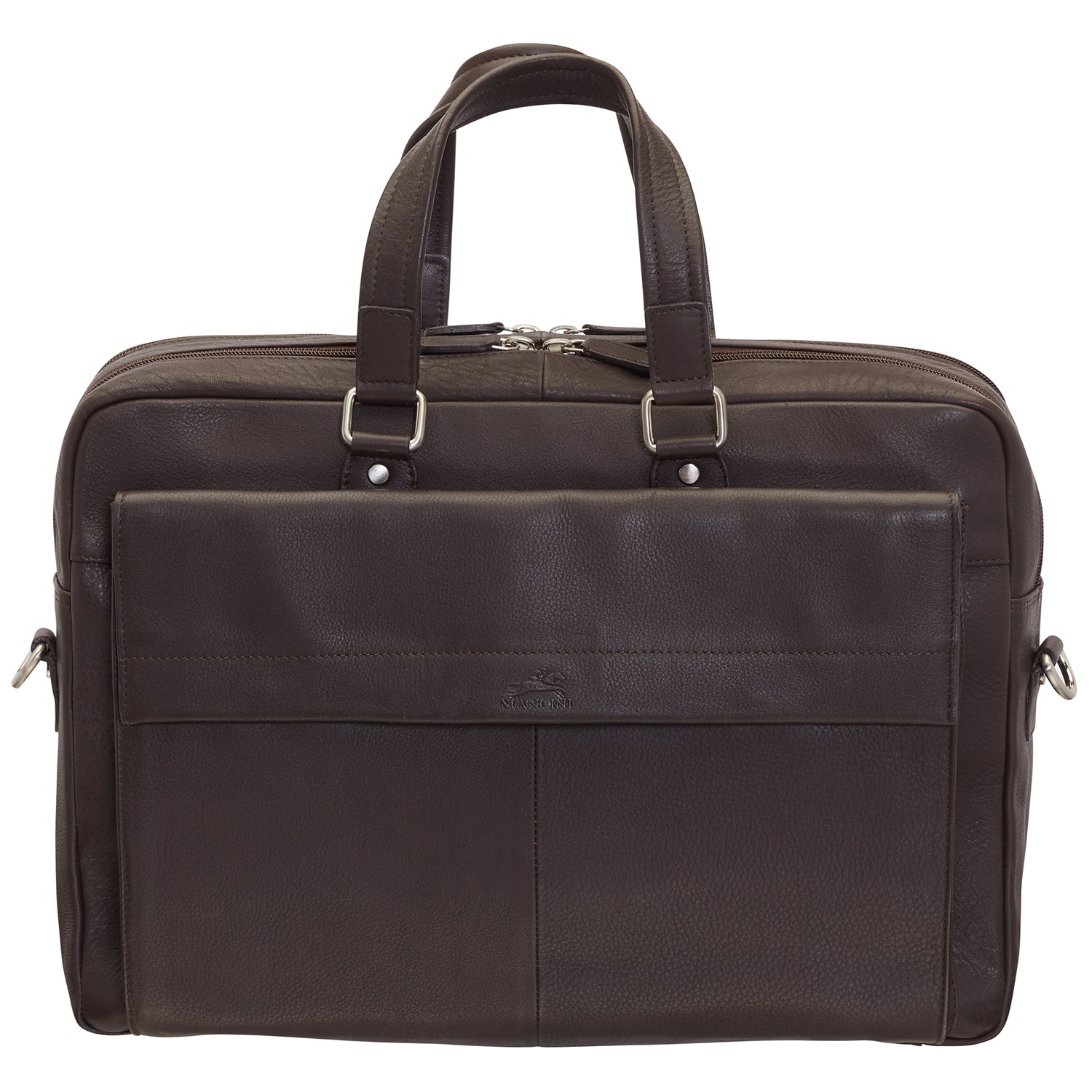 Mancini Leather Double Compartment Briefcase for 15.6" Laptop and Tablet, 16.25" x 4" x 12", Brown