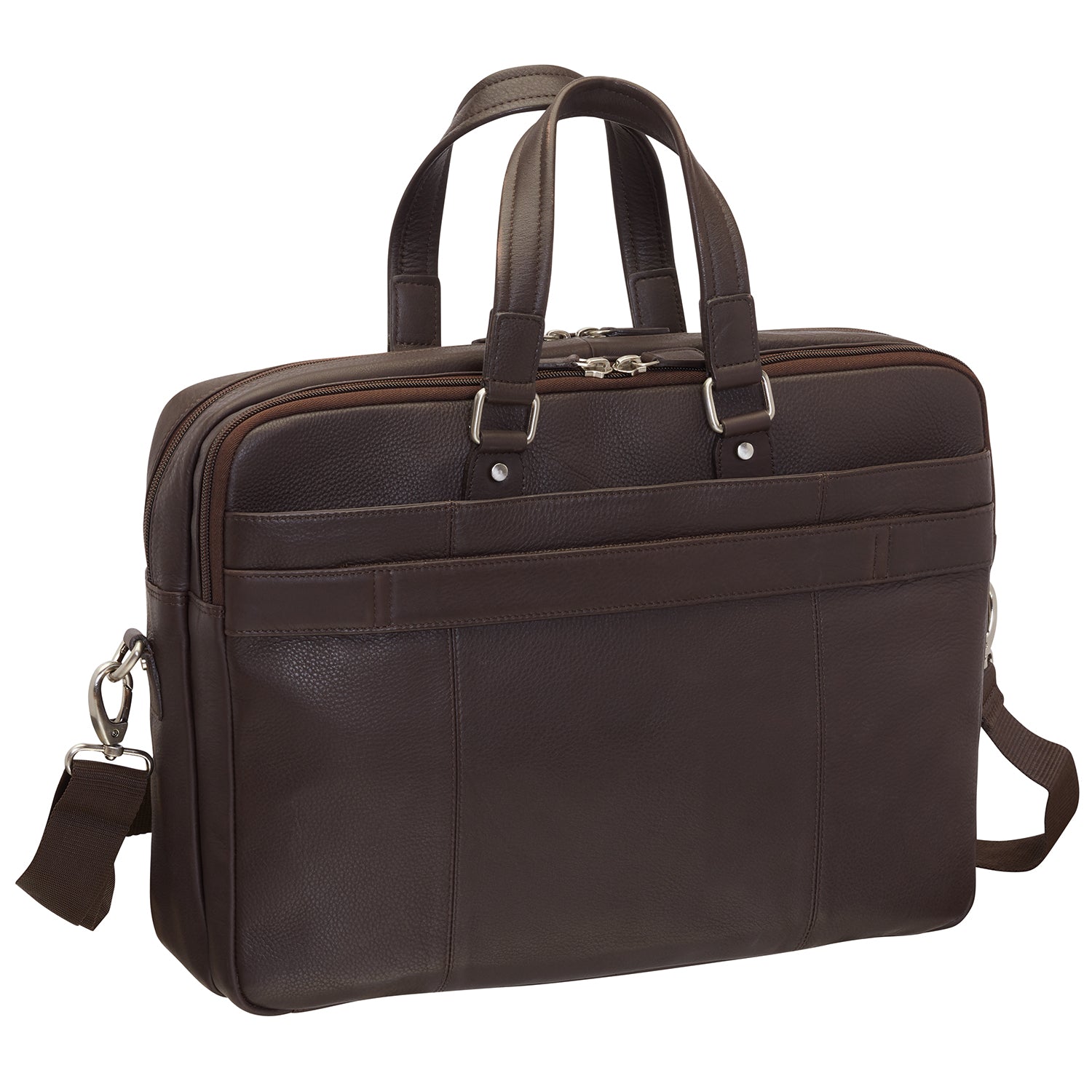 Mancini Leather Double Compartment Briefcase for 15.6" Laptop and Tablet, 16.25" x 4" x 12", Brown