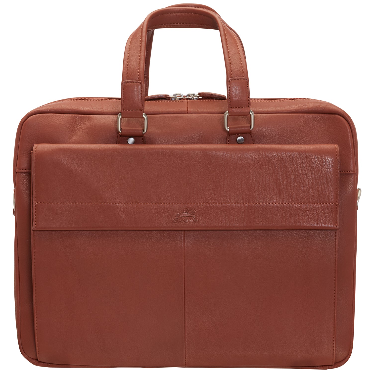 Mancini Leather Double Compartment Briefcase for 15.6" Laptop and Tablet, 16.25" x 4" x 12", Cognac
