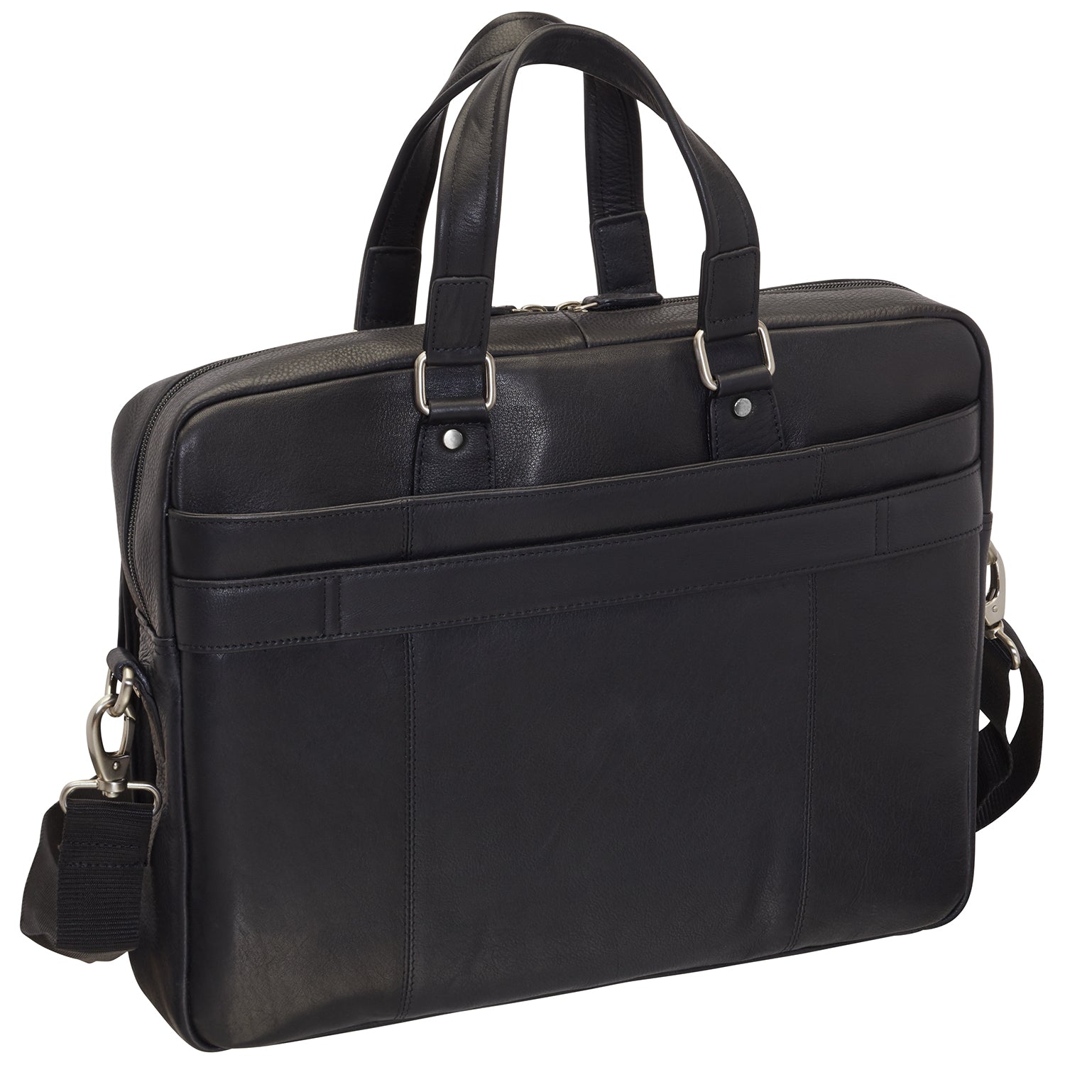 Mancini Leather Slim Laptop/tablet Briefcase, 16.25" x 2.5" x 12", Black
