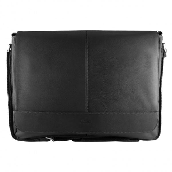 Mancini Leather Messenger Bag for 15.6" Laptop / Tablet with RFID Secure Pocket, 17.25" x 3" x 12", Black