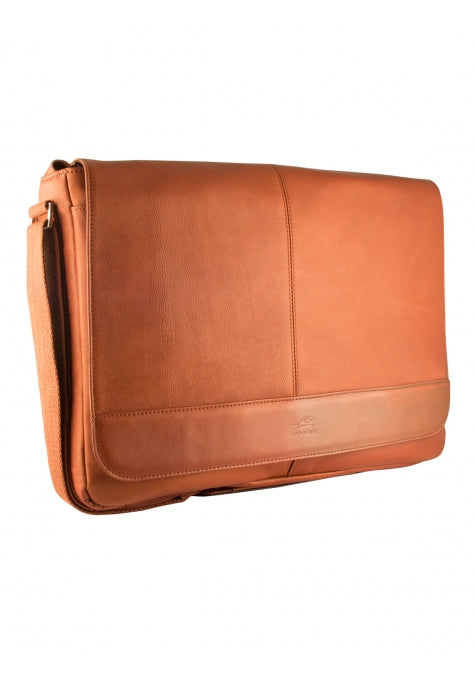 Mancini Leather Messenger Bag for 15.6" Laptop / Tablet with RFID Secure Pocket, 17.25" x 3" x 12", Cognac