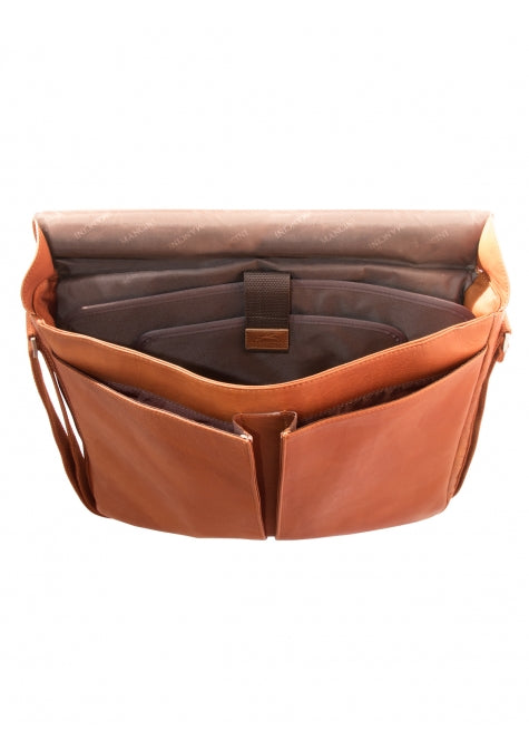 Mancini Leather Messenger Bag for 15.6" Laptop / Tablet with RFID Secure Pocket, 17.25" x 3" x 12", Cognac