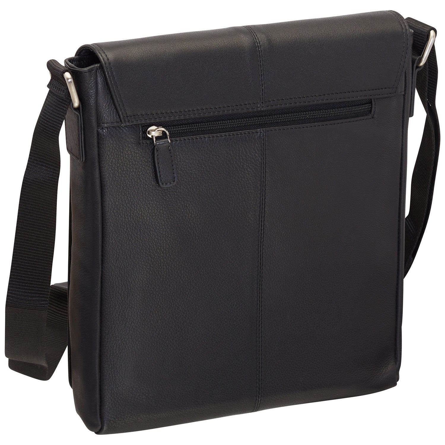 Mancini Leather Messenger Style Unisex Bag for Tablet/ E-reader, 10.25" x 3" x 12", Black