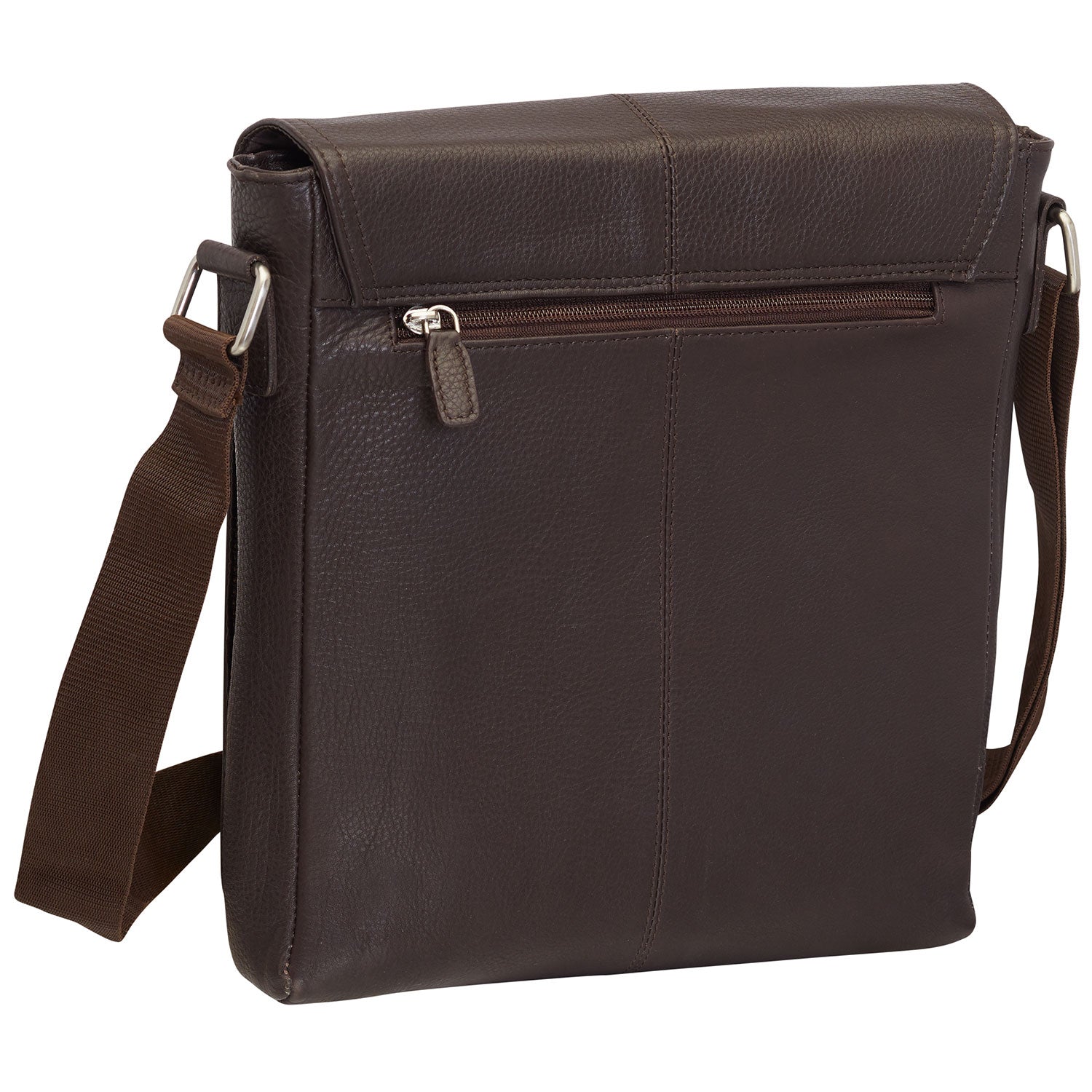 Mancini Leather Messenger Style Unisex Bag for Tablet/ E-reader, 10.25" x 3" x 12", Brown