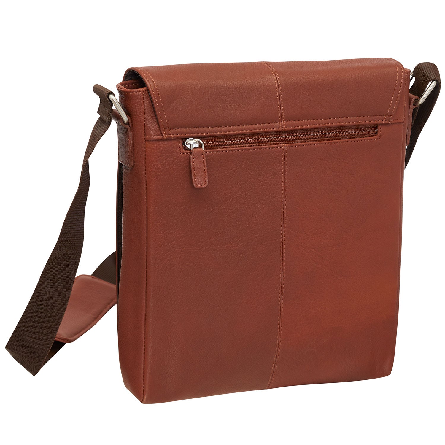 Mancini Leather Messenger Style Unisex Bag for Tablet/ E-reader, 10.25" x 3" x 12", Cognac
