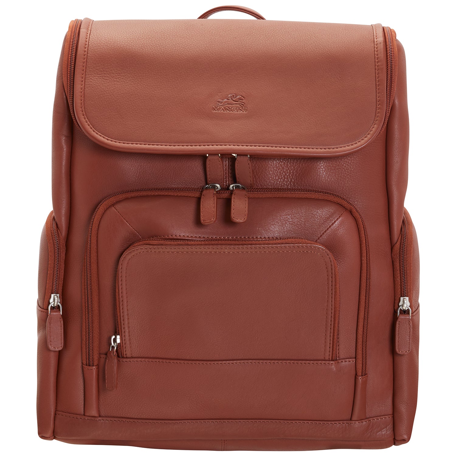 Mancini Leather Backpack with RFID Secure pocket for 15.6" Laptop and Tablet, 12" x 6" x 15", Cognac