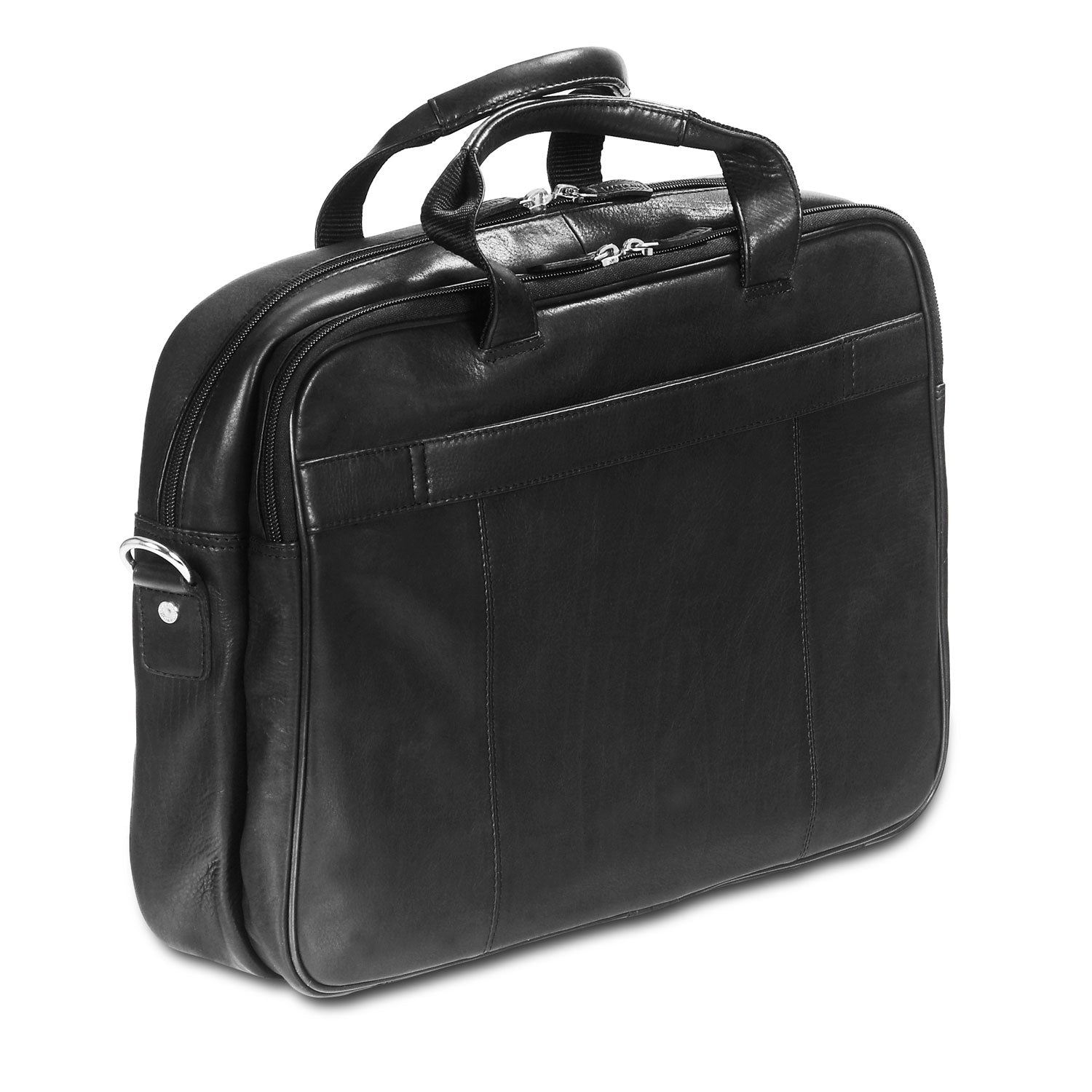Mancini Leather Zippered Double Compartment for 15.6" Laptop / Tablet, 15.75" x 4.25" x 11.5", Black