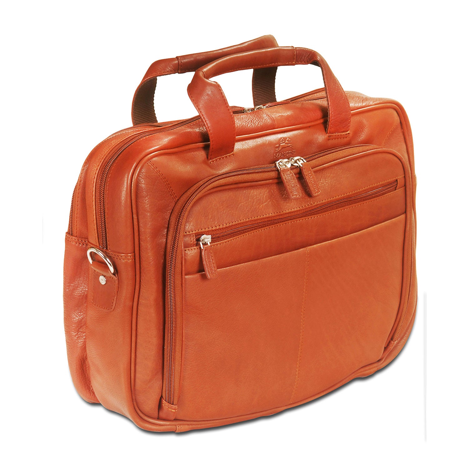 Mancini Leather Zippered Double Compartment for 15.6" Laptop / Tablet, 15.75" x 4.25" x 11.5", Cognac