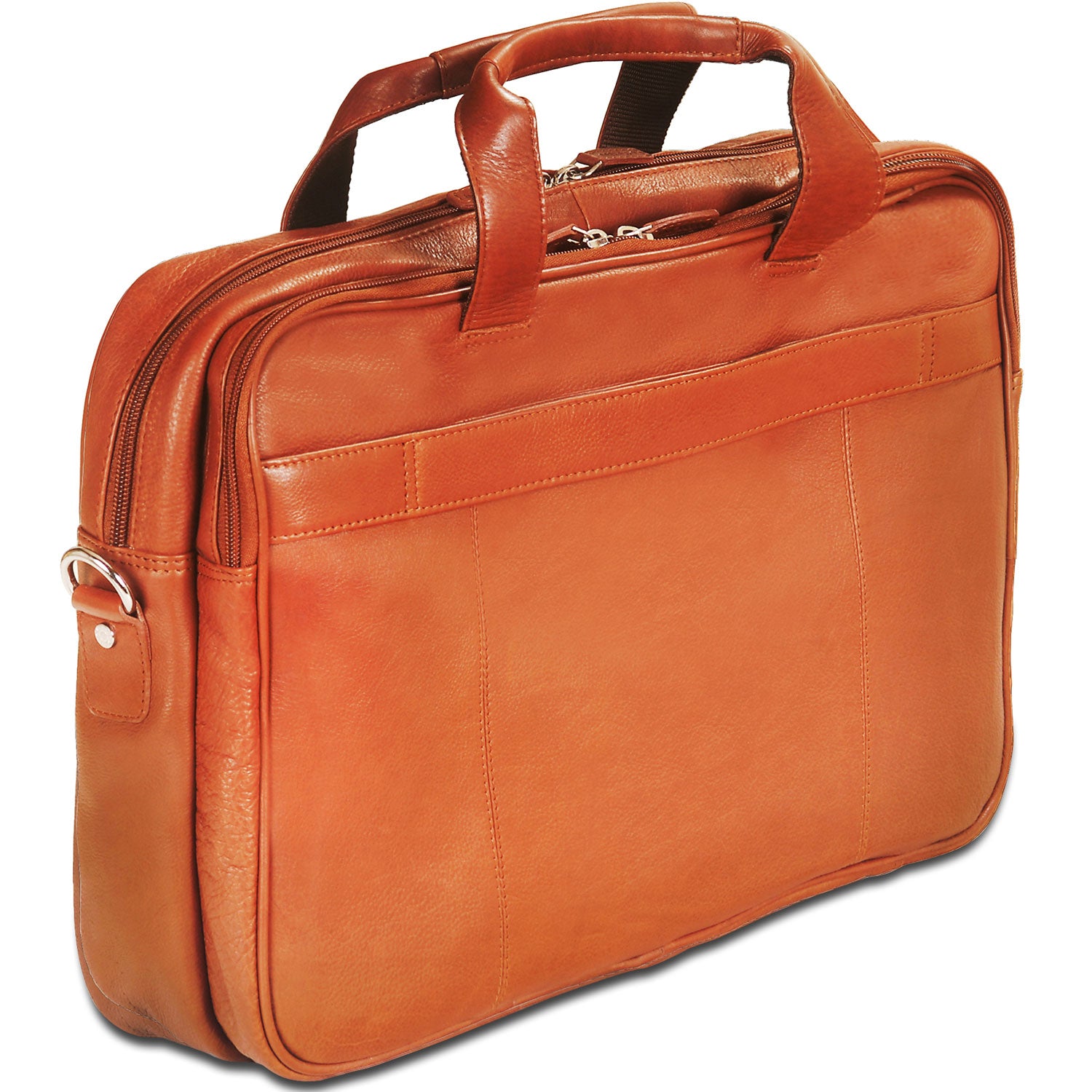 Mancini Leather Zippered Double Compartment for 15.6" Laptop / Tablet, 15.75" x 4.25" x 11.5", Cognac