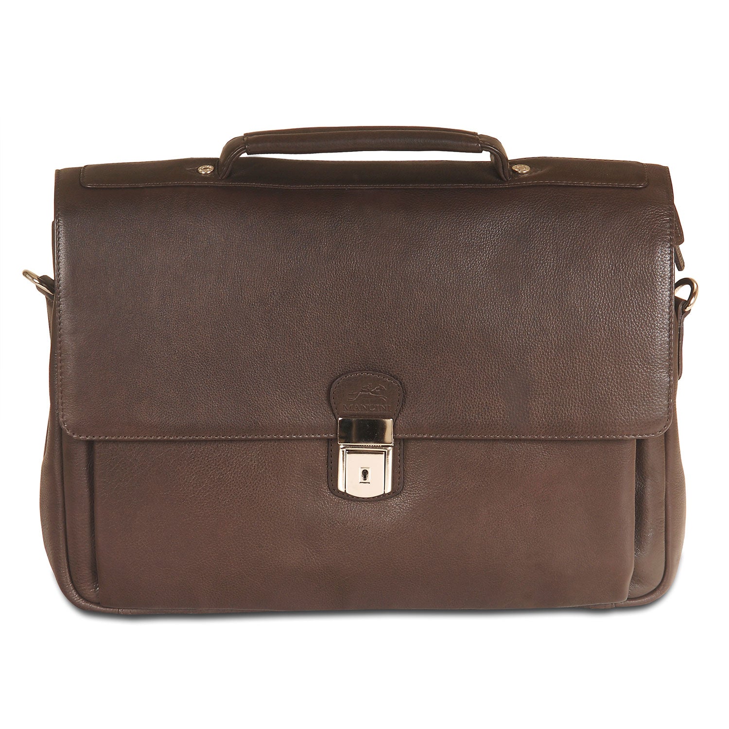 Mancini Leather Triple Compartment Flap Briefcase for 15" Laptop / Tablet, 15" x 4.25" x 10.25", Brown