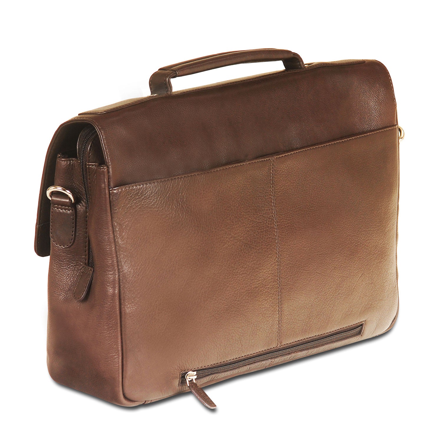 Mancini Leather Triple Compartment Flap Briefcase for 15" Laptop / Tablet, 15" x 4.25" x 10.25", Brown