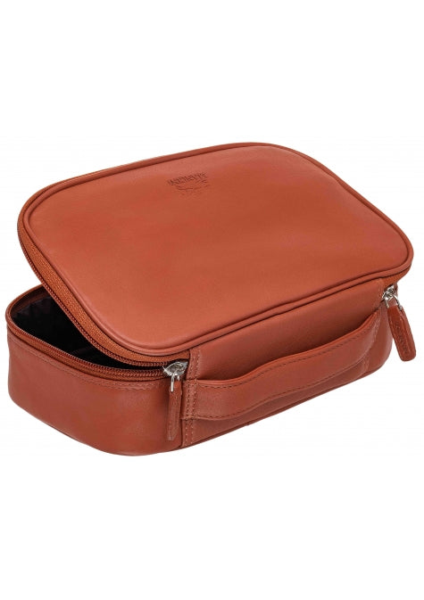 Medium Zippered Toiletry Bag, 10" x 5.5" x 3", Cognac