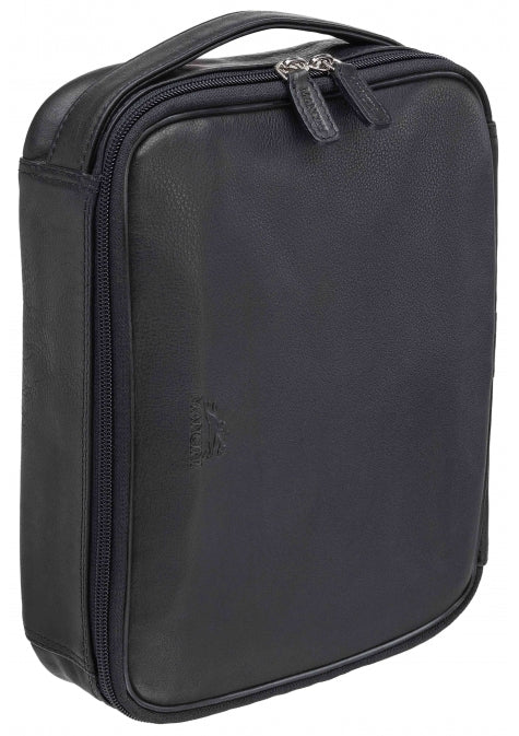 Mancini Leather Large Zippered Toiletry Bag, 10.5" x 8" x 3", Black