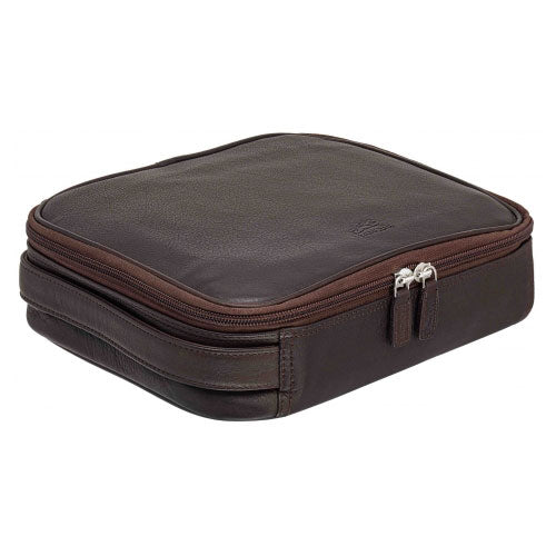 Mancini Leather Large Zippered Toiletry Bag, 10.5" x 8" x 3", Brown