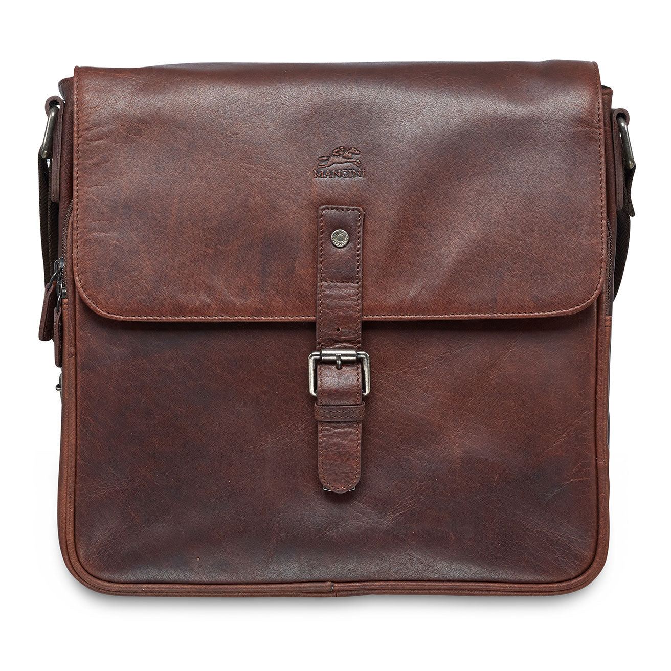 Mancini Leather Crossover Bag for 12" Laptop / Tablet with RFID Secure Pocket, 12" x 3" x 12", Brown