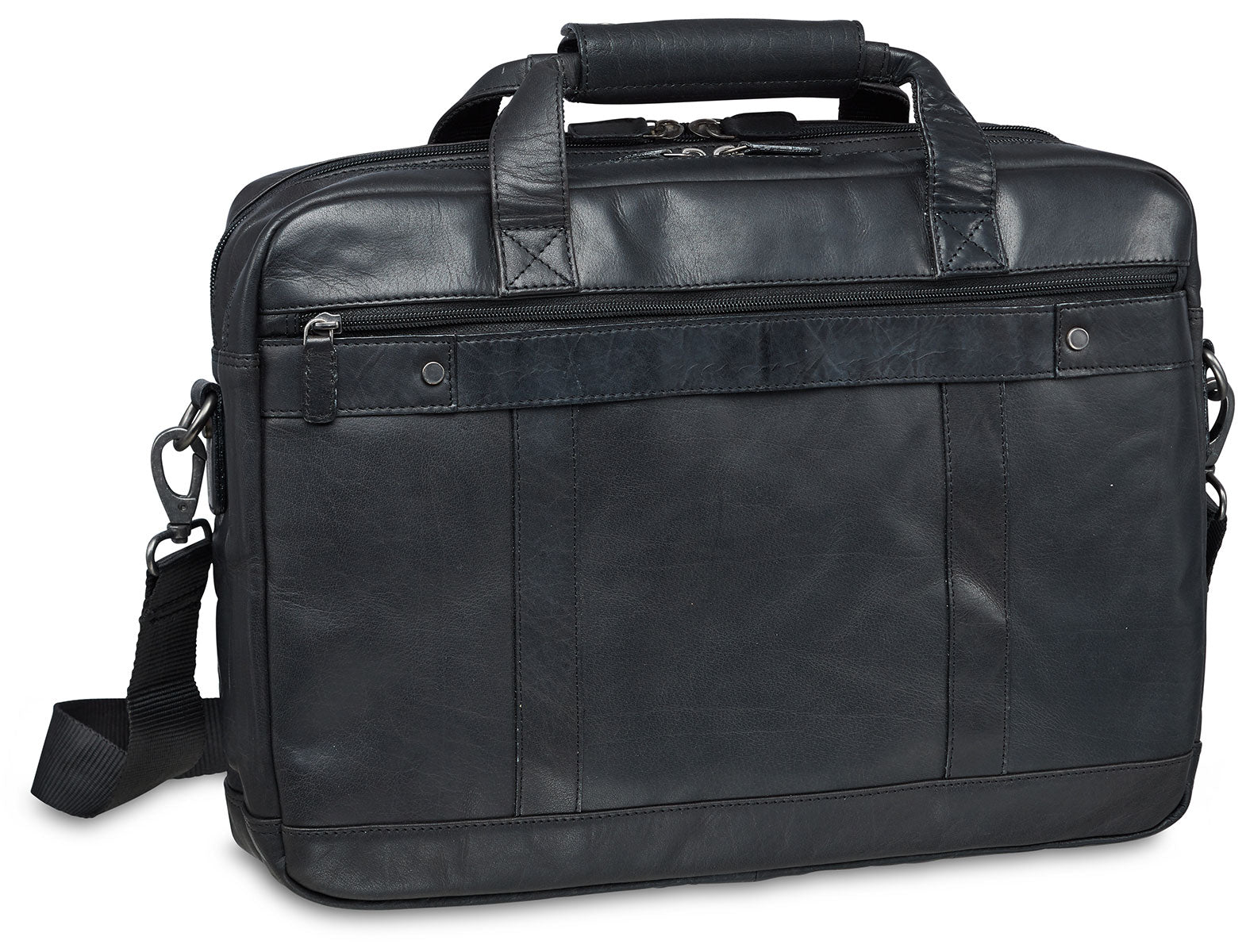 Mancini Leather Double Compartment Briefcase for 15.6" Laptop with RFID Secure Pocket, 16.25" x 4" x 12", Black