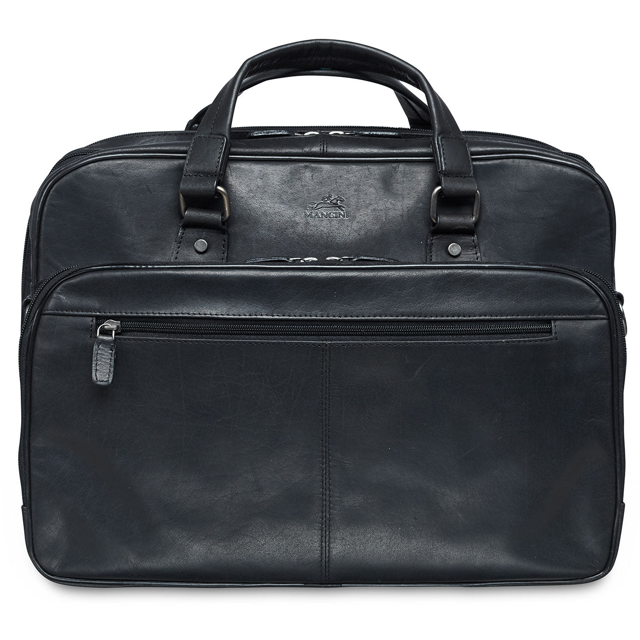 Mancini Leather Expandable Double Compartment Briefcase for 15.6'' Laptop / Tablet, 16.25" x 5.25" x 12", Black