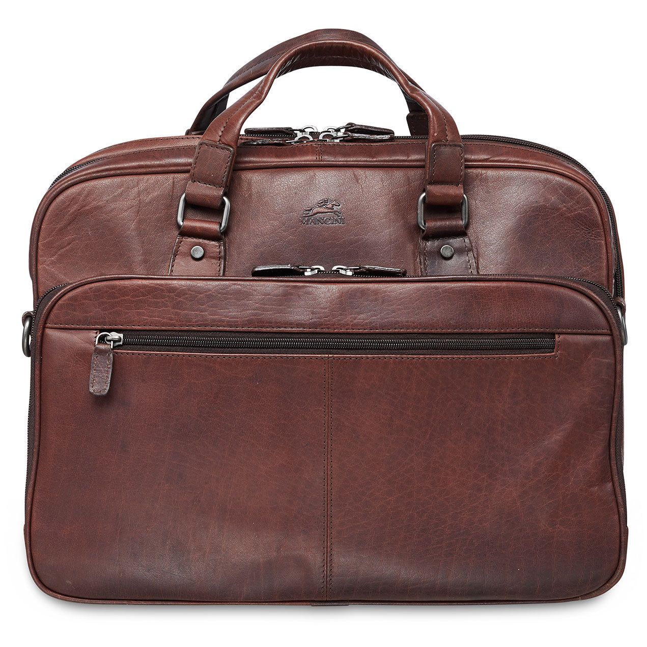 Mancini Leather Expandable Double Compartment Briefcase for 15.6'' Laptop / Tablet, 16.25" x 5.25" x 12", Brown