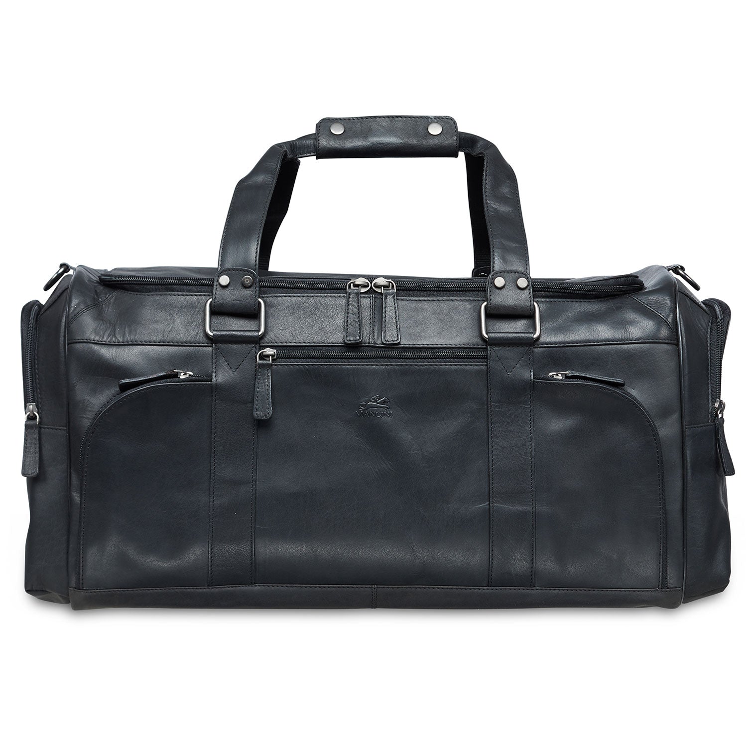 Mancini Leather Duffle Bag, 23" x 10" x 10.25", Black