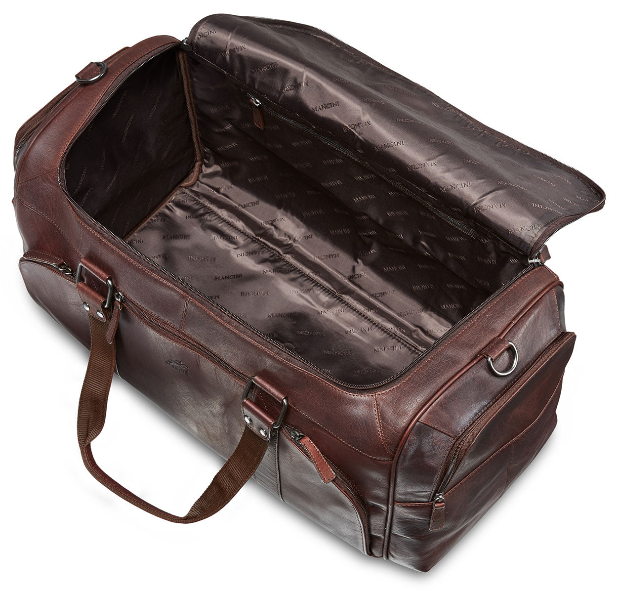 Mancini Leather Duffle Bag, 23" x 10" x 10.25", Brown
