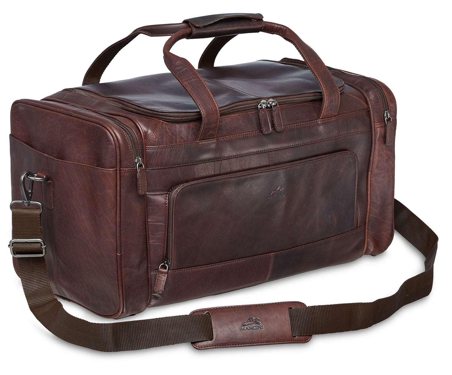 Mancini Leather Carry-on Duffle Bag, 20" x 10.75" x 10.75", Brown