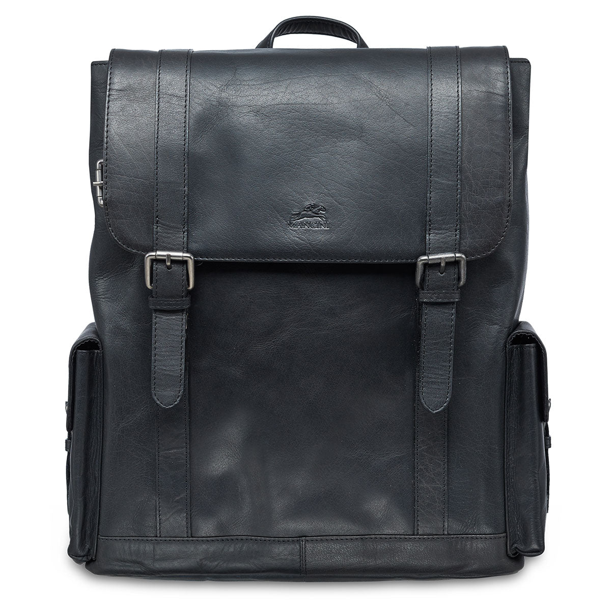 Mancini Leather Backpack for 15'' Laptop, 12.75" x 5.25" x 14.5", Black