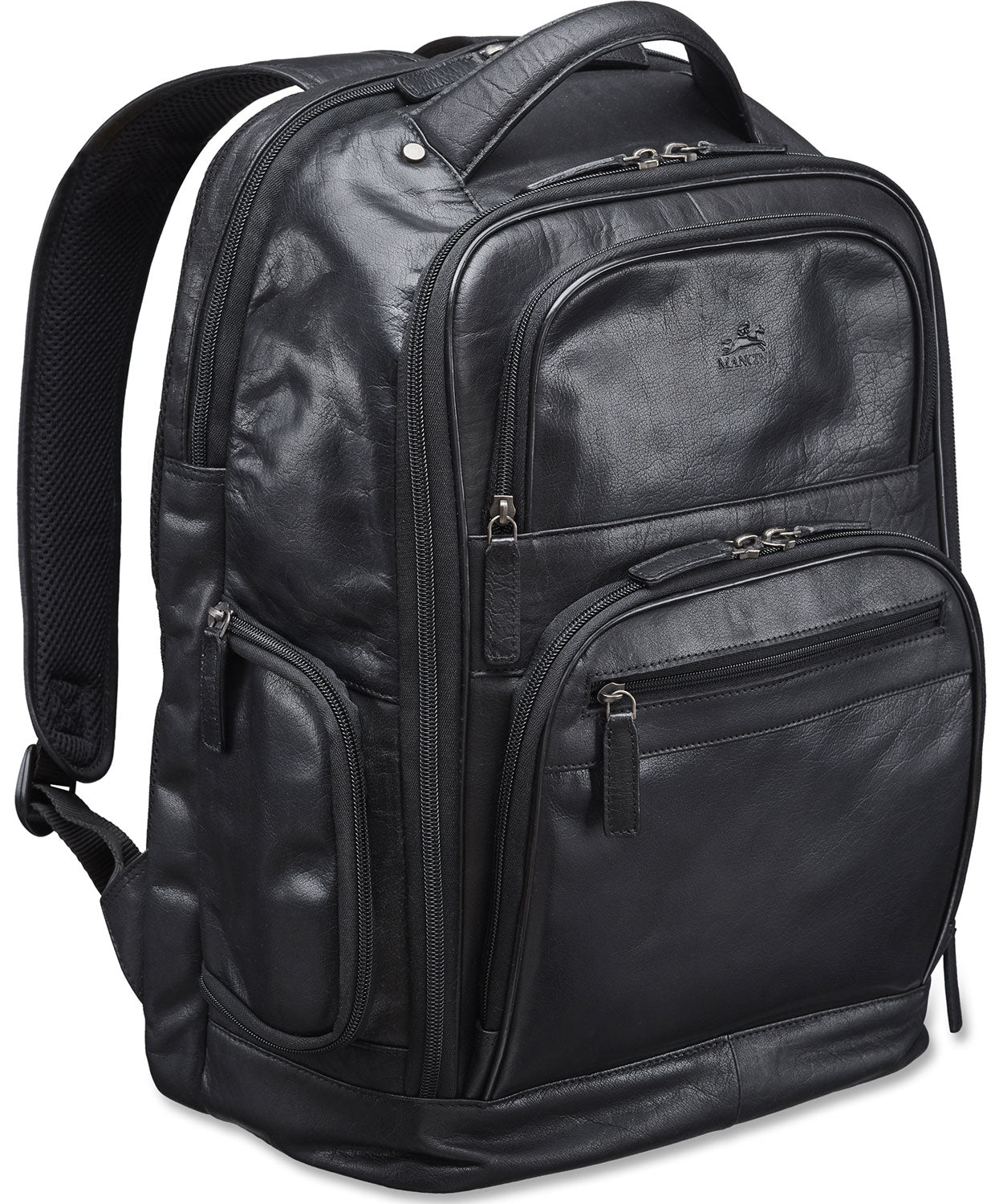 Mancini Leather Backpack for 15.6" Laptop with RFID Secure Pocket, 12.5" x 7" x 17.5", Black