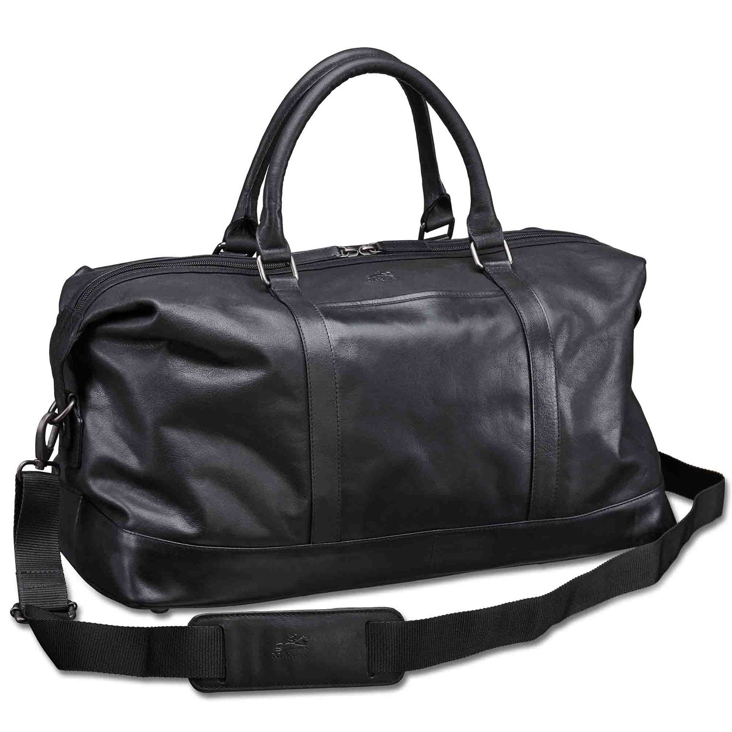Mancini Leather Carry-on Duffle Bag, 20" x 10" x 12", Black