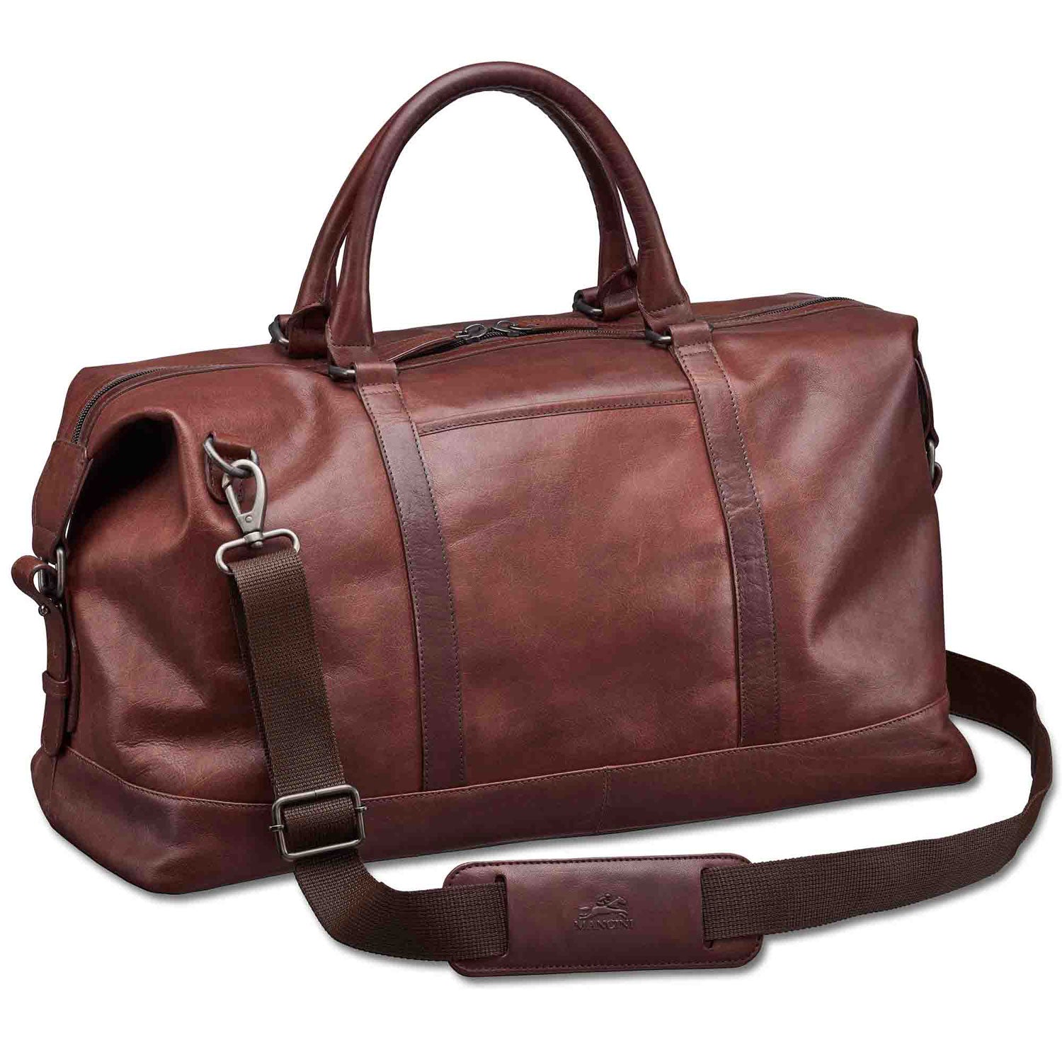 Mancini Leather Carry-on Duffle Bag, 20" x 10" x 12", Brown