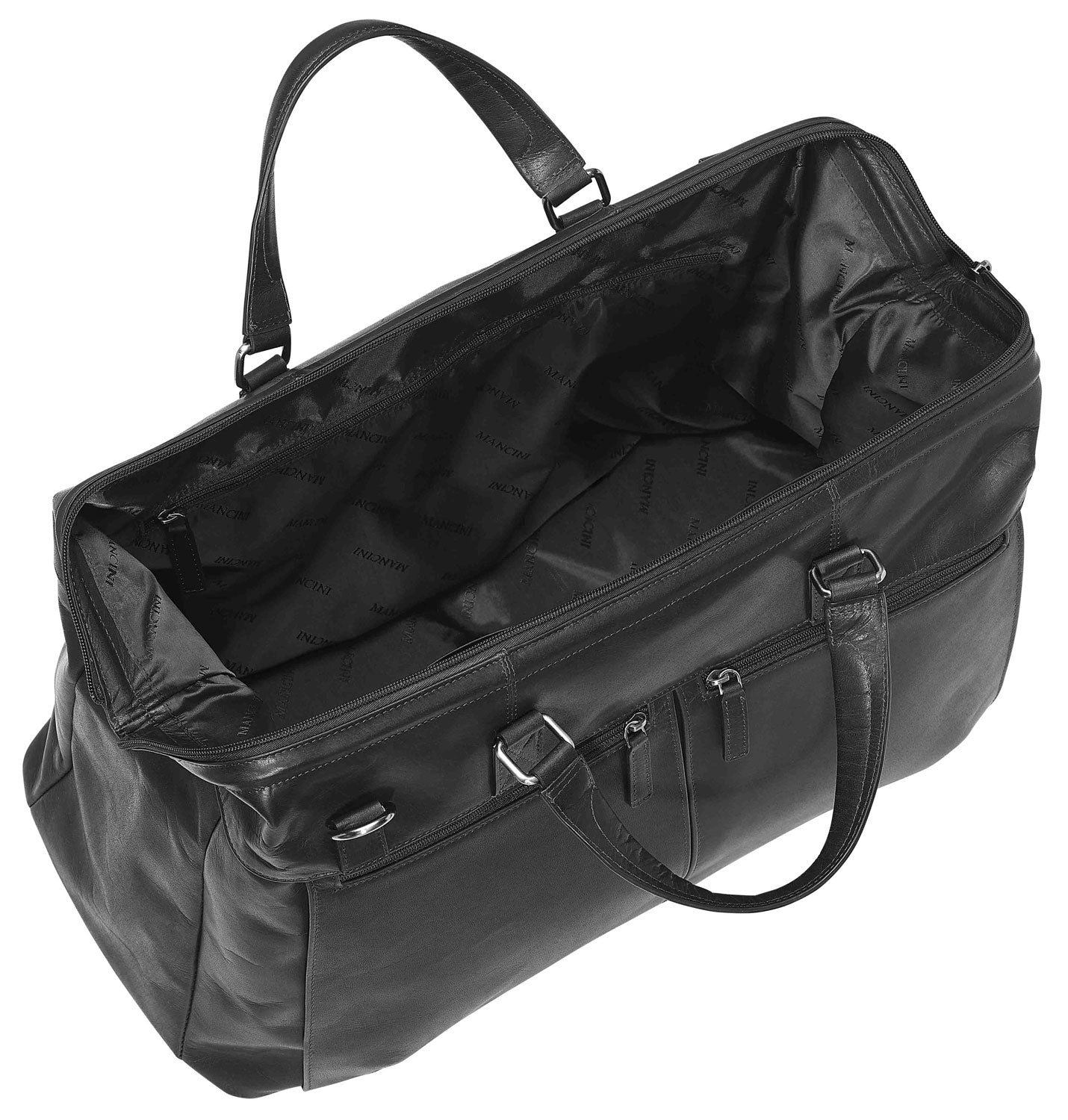 Mancini Leather Classic Carry-on Duffle Bag, 20" x 10" x 13.5", Black