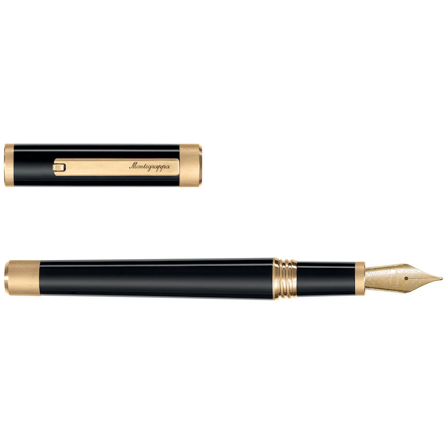 Montegrappa Zero Fountain Pen - Black & Gold W/ Steel Nib