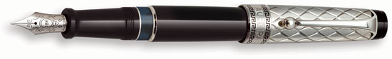 Aurora Optima Riflessi Black Barrel and Sterling Silver Cap Fountain Pen