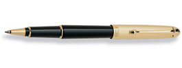Aurora 88 Ottantotto 871 Gold Plated Cap W/ Black Resin Rollerball