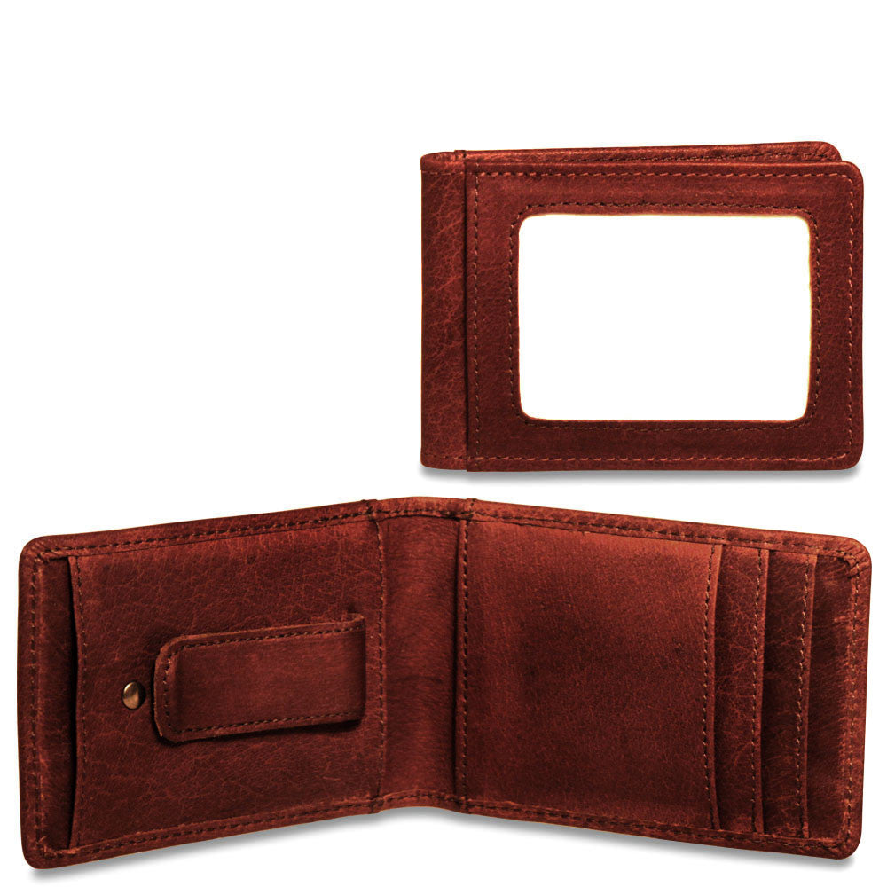 Jack Georges Voyager Collection #7748 Small Bi-Fold Wallet w/Money Clip-Brown 